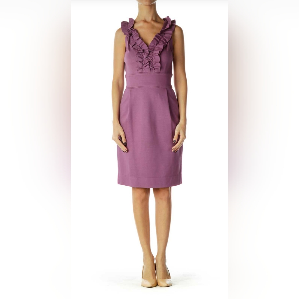 Banana Republic Brigitte Purple Ruffled V Neck Dress Size 0P